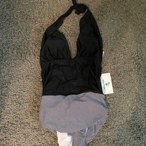 Beachsissi Black Stripped Halter Top One-Piece